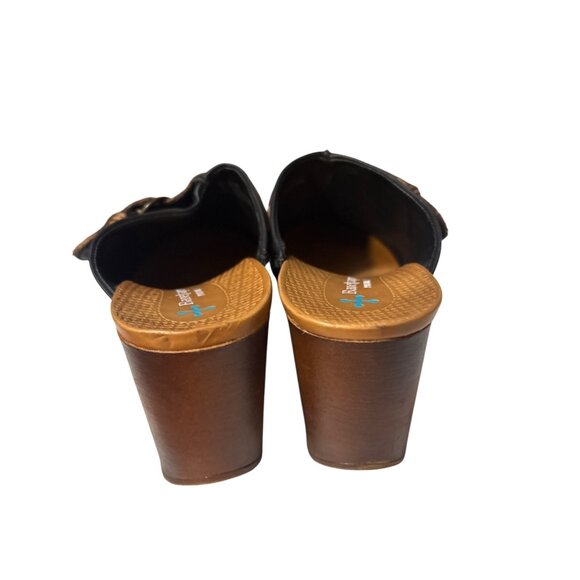 Baretraps Belita Womens 9M Black Clogs With Leopard Accent & Wooden Platform - Picture 4 of 8